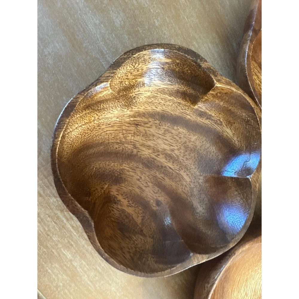 Vintage Monkey Pod 9 pc Salad Bowl Set -6 Bowls,2 Serving Pieces & Large Bowl